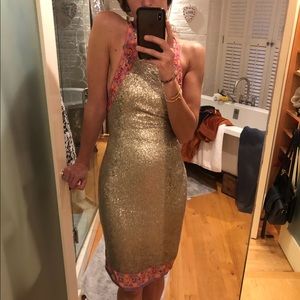 Naeem Khan All Over Sequin/Rainbow Crochet